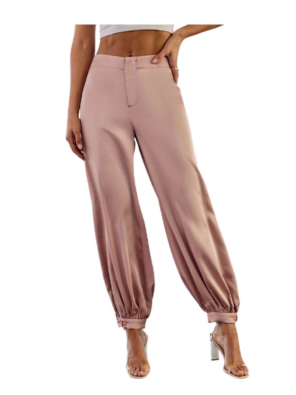 Vici Rose Blush Satin Track Joggers